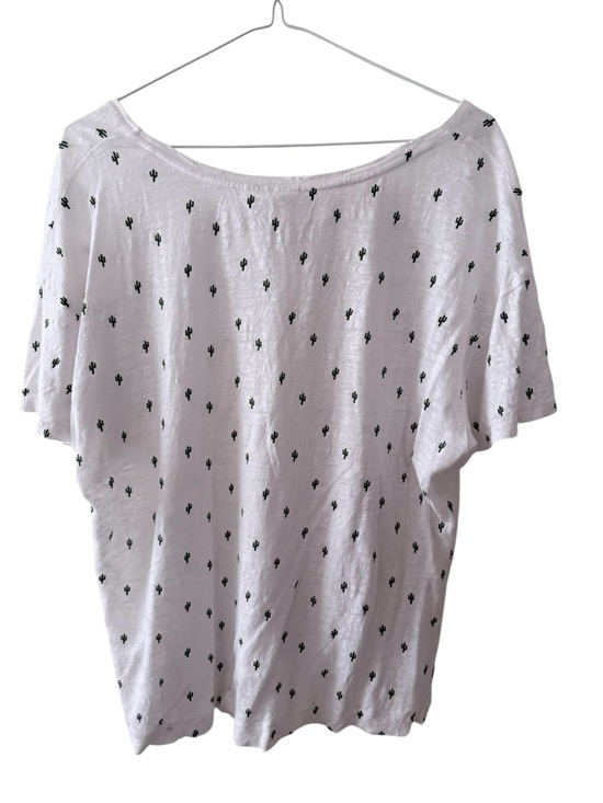 White 100% Linen Cactus Print Scoop Neck Women's Top T Shirt Size XL - Picture 4 of 9
